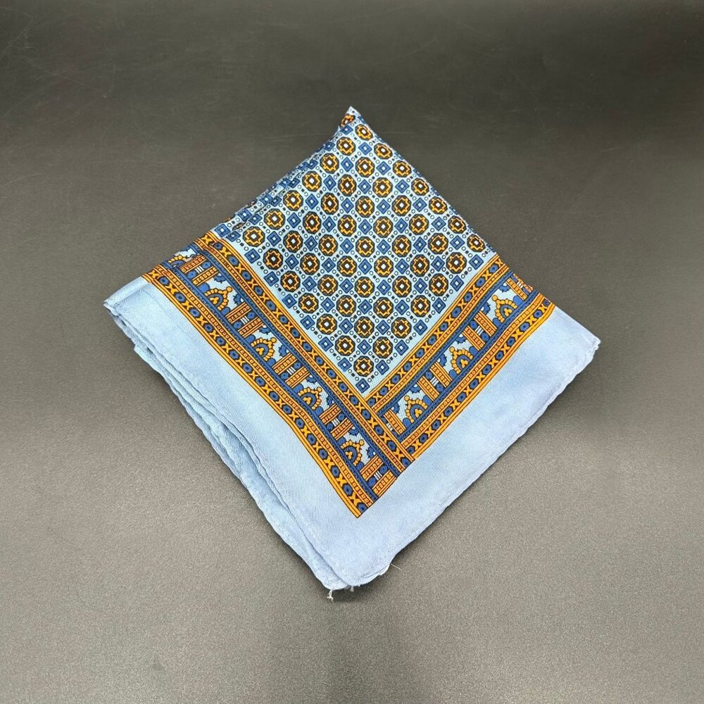 Vintage Scarf Glentex Japan Blue Orange Geometric Square Wrap Accessory 1970s